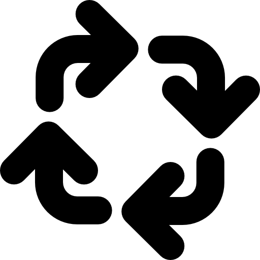 cuatro flechas redondeadas cuadradas de rotación en sentido horario  icono