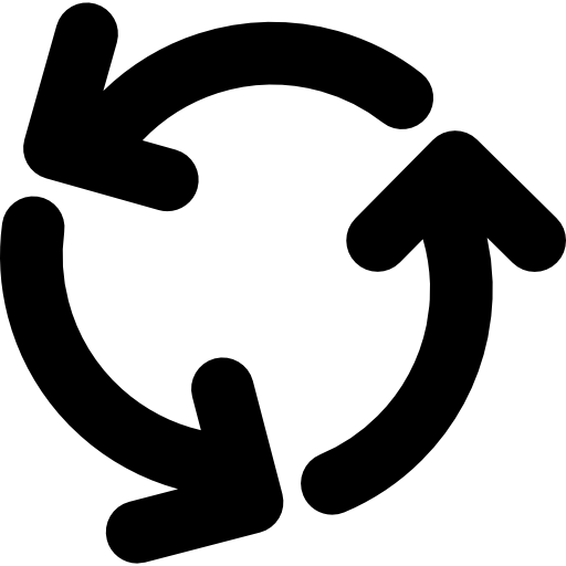 círculo de três setas girando no sentido anti-horário  Ícone