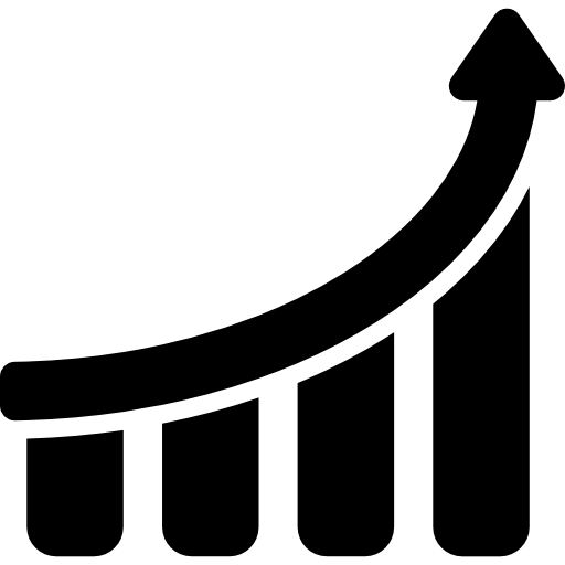 grafico delle barre delle statistiche finanziarie con la freccia su  icona
