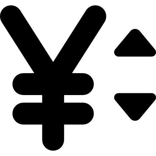 segno di valuta yen con frecce su e giù  icona