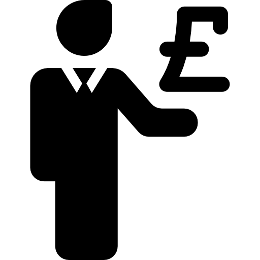 Businessman with pound currency sign  icon