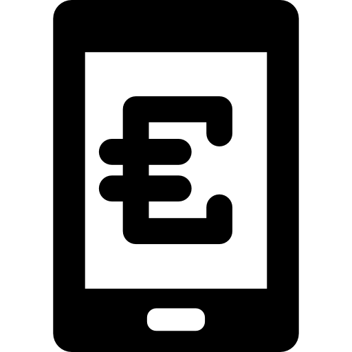 Знак цифровой коммерции евро на экране планшета  иконка