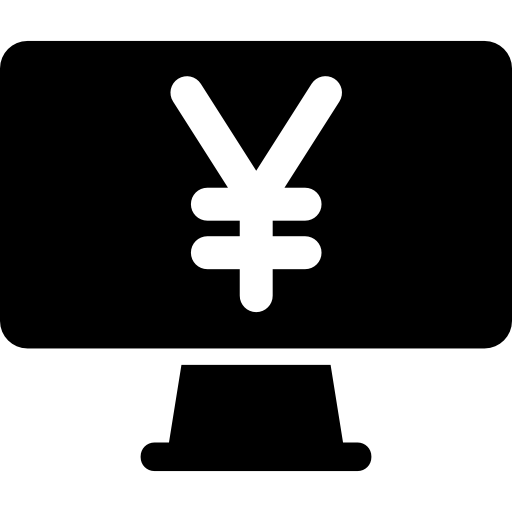 Yen currency sign on monitor screen  icon