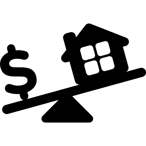 House and dollar sign in weighing scale  icon