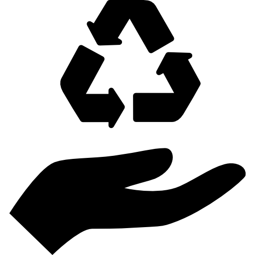mano che sostiene il segno di riciclaggio  icona