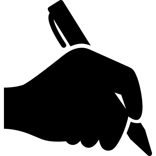 Hand holding up a pen  icon