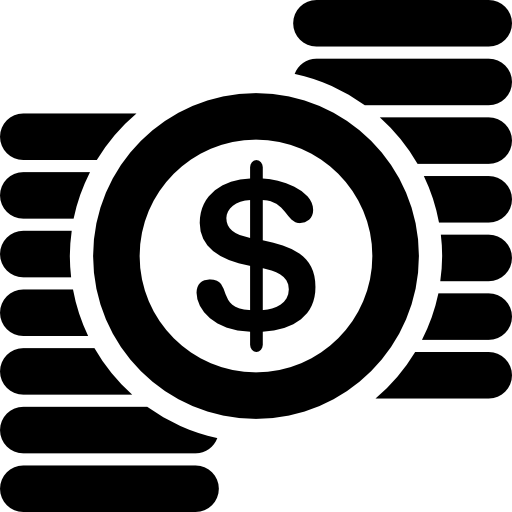 simbolo del dollaro e mucchi di monete  icona