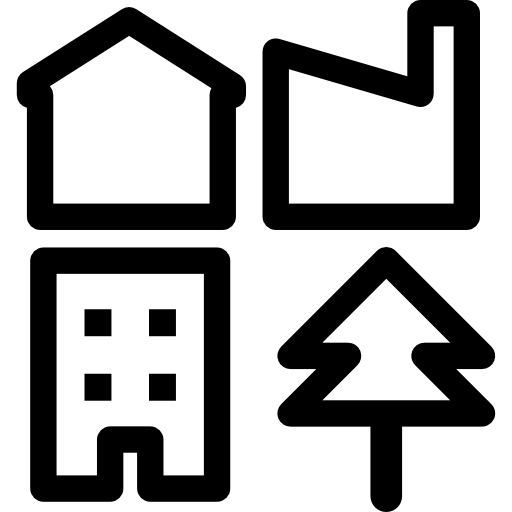 Building silhouettes and tree  icon