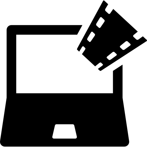 laptop com tira de filme  Ícone