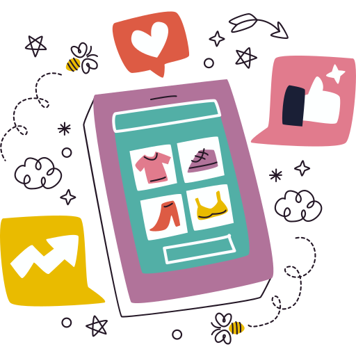 las compras en línea Doodle Hand Drawn Flat icono