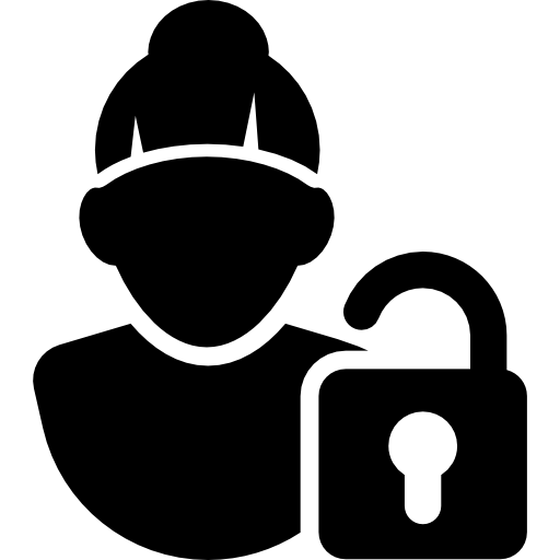 Woman with Bon and Unlock Padlock  icon