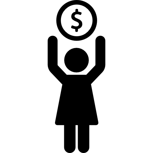 mujer sosteniendo una moneda grande  icono