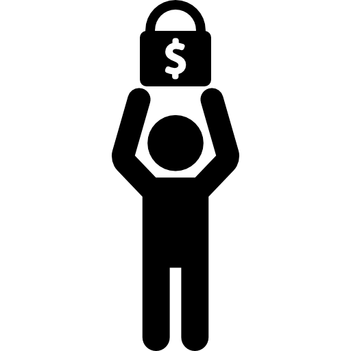 uomo con custodia con simbolo del dollaro  icona