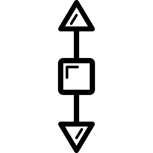 pijlen omhoog en omlaag vanaf een vierkant  icoon