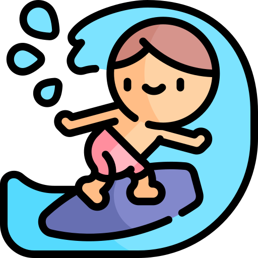 surfista Kawaii Lineal color icona