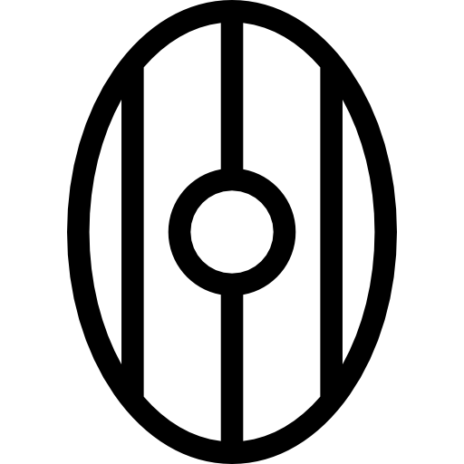 escudo ovalado con tres líneas y círculo  icono