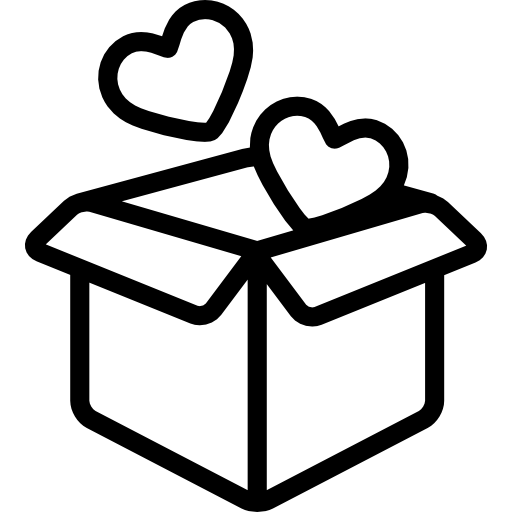 caja abierta con dos corazones  icono