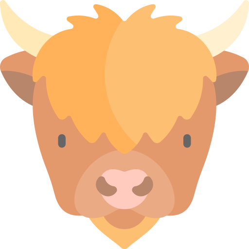 Highland cow Kawaii Flat icon