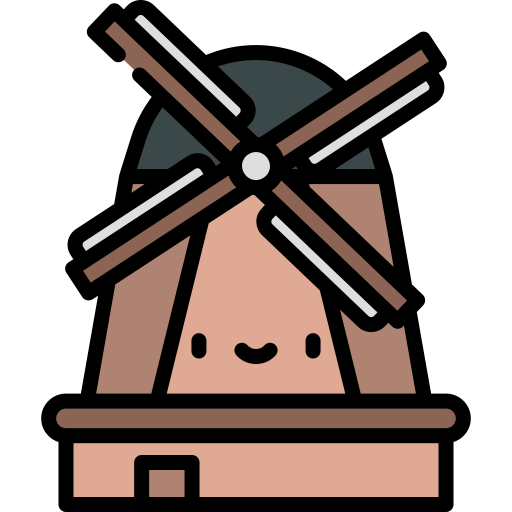 molinos de viento de kinderdijk Kawaii Lineal color icono