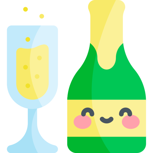 champagne Kawaii Flat icoon