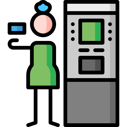 geldautomaat Puppet Characters Lineal Color icoon