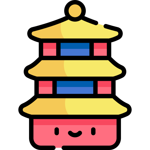 pagoda Kawaii Lineal color icono